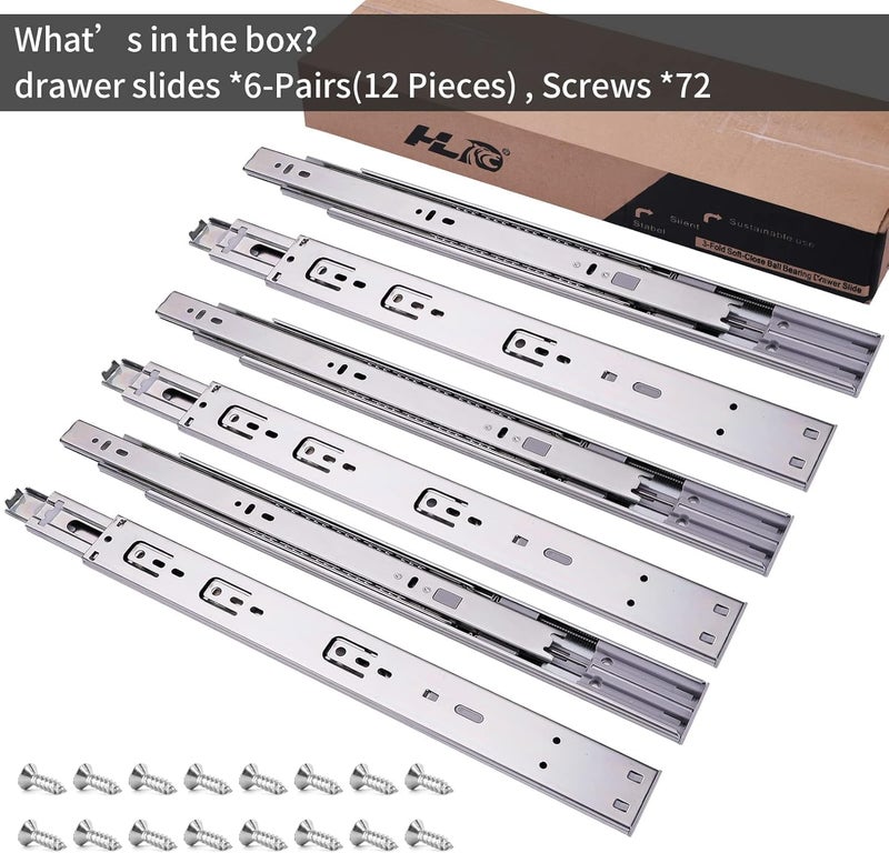 HLC 12 inch Soft Self Close Drawer Slides 6 Pairs (12pcs) Full Extension Ball Bearing 3 fold Full Stretch Side Mount Drawer Slides 100 LB Capacity Drawer Slide 12" Silver - Image 2
